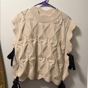 Chic Cream Knit Sweater with Black Accents